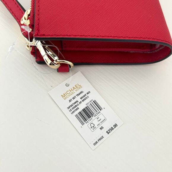 Michael Kors Purse & wallet jet set travel large chain tote shoulder bag red MK - Picture 11 of 11